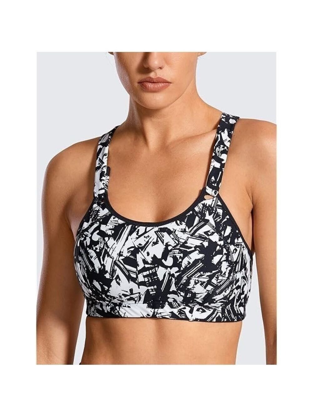 Syrokan Womens Size 38D Sports Bra Black White Geometric Padded Multi Print